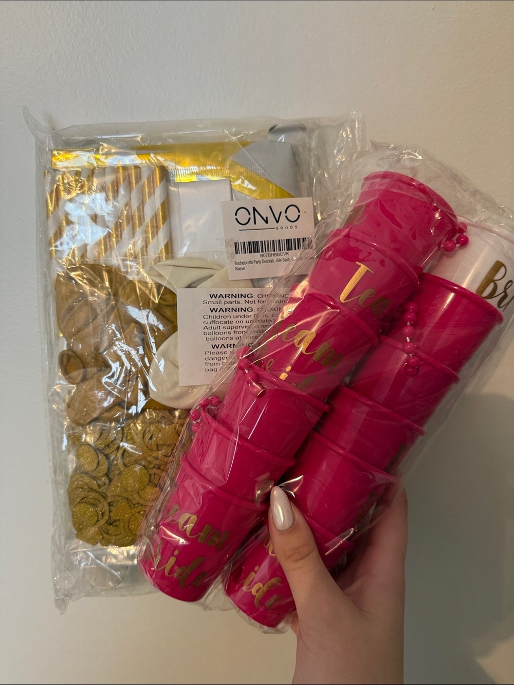 Pink 'Team Bride' Shot Glasses with Gold Party Set